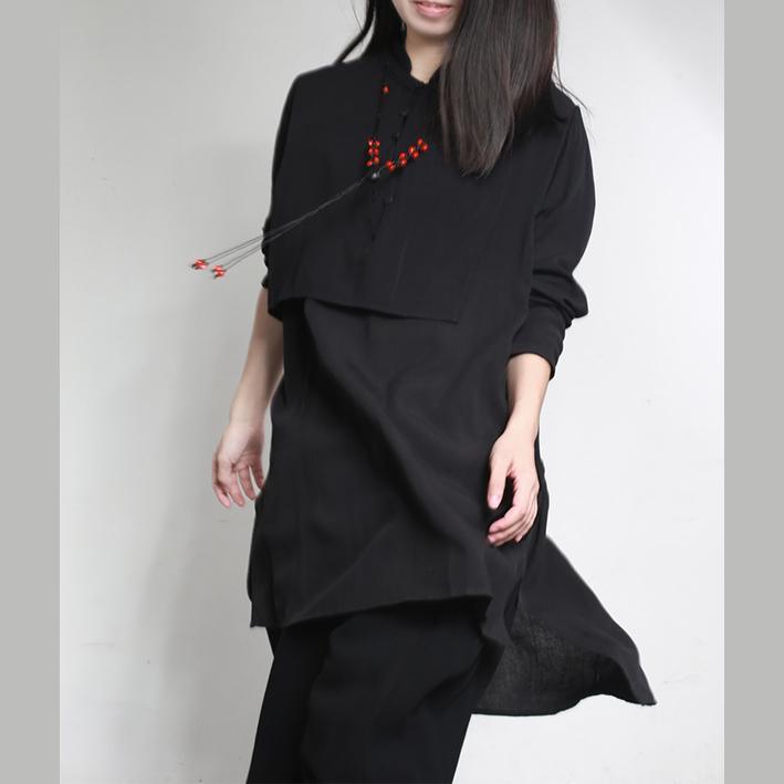 2017 fashion black linen blouse plus size false two pieces tops - Omychic