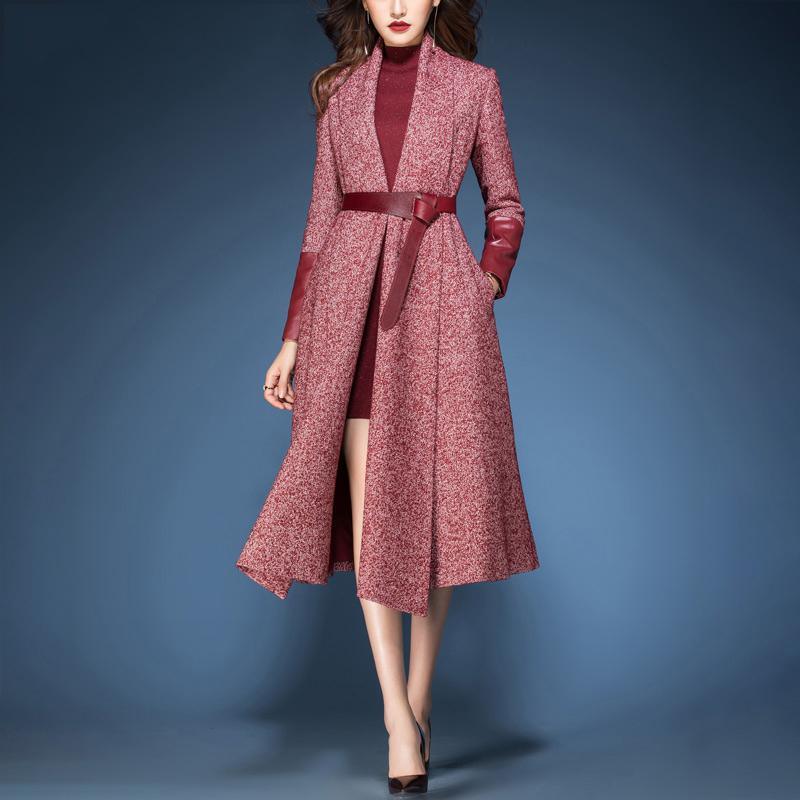 2017 fashion slim fit woolen cardigans lapel collar patchwork trench coats - Omychic