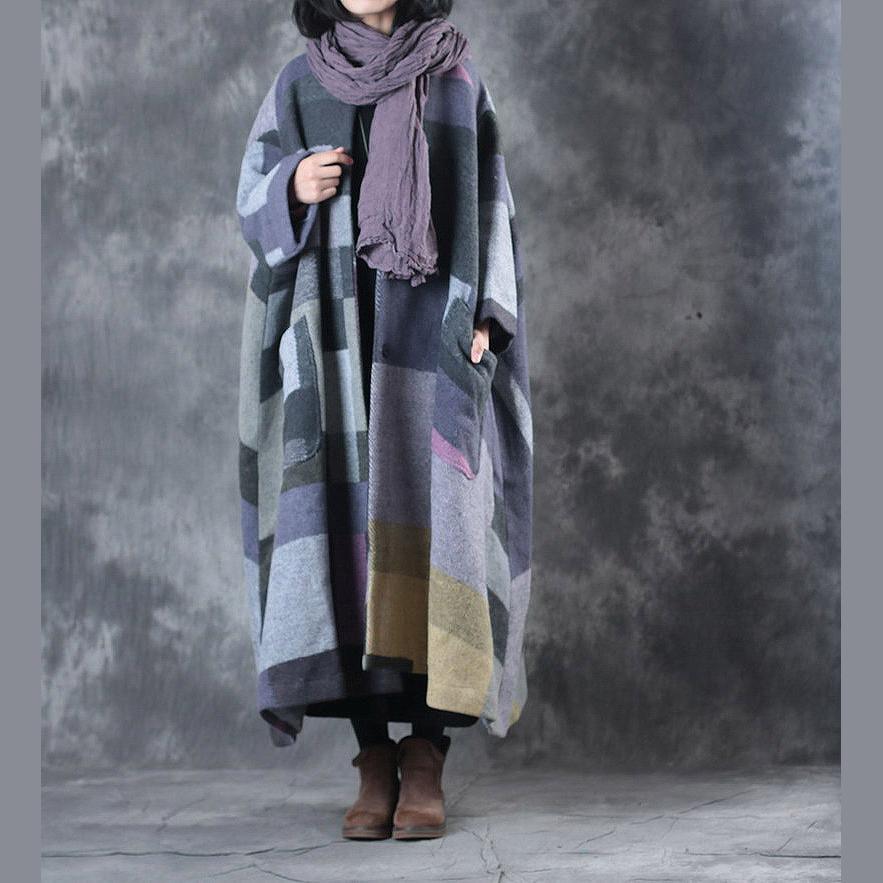 2018 gray purple Plaid coats oversize big hem Jackets & Coats boutique o neck wool jackets - Omychic