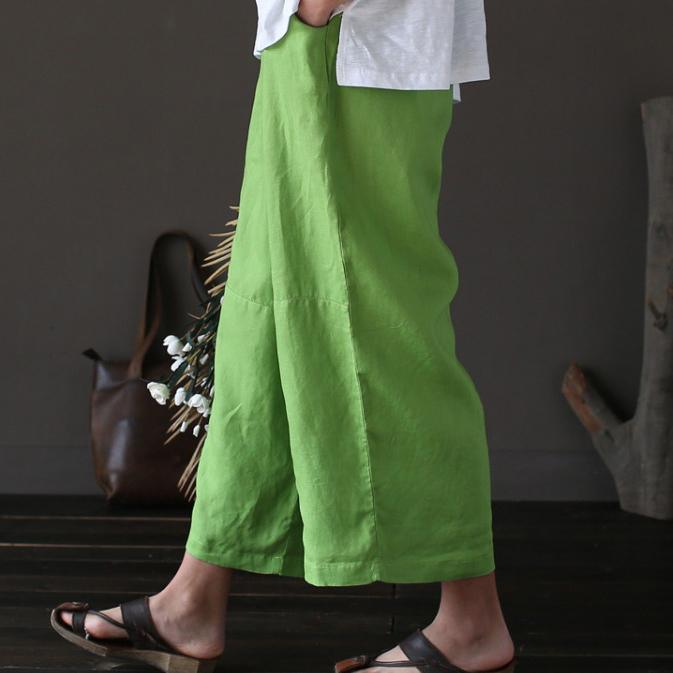 2017 green  casual linen pants plus size women wide leg pants - Omychic