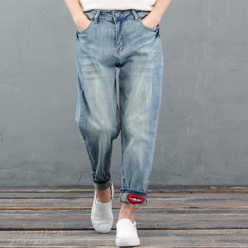 2017 kiss your ankle crop denim pants plus size jeans - Omychic