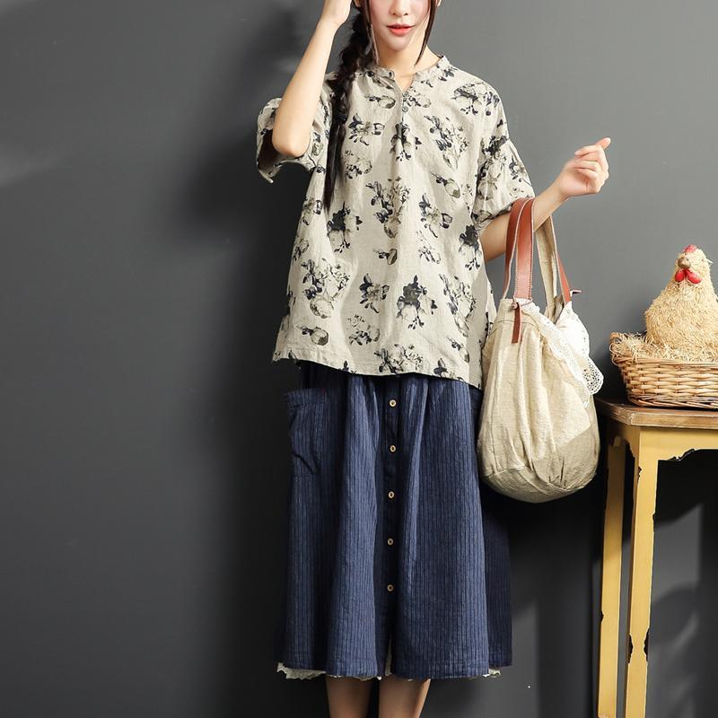 2017 linen plus size t shirt summer casaul print pullover vintage short sleeve tops - Omychic
