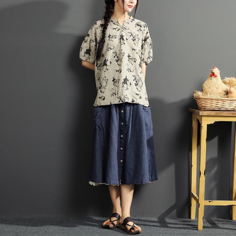 2017 linen plus size t shirt summer casaul print pullover vintage short sleeve tops - Omychic