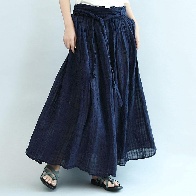 2017 navy linen maxi skirts oversize elastic waist summer skirts - Omychic