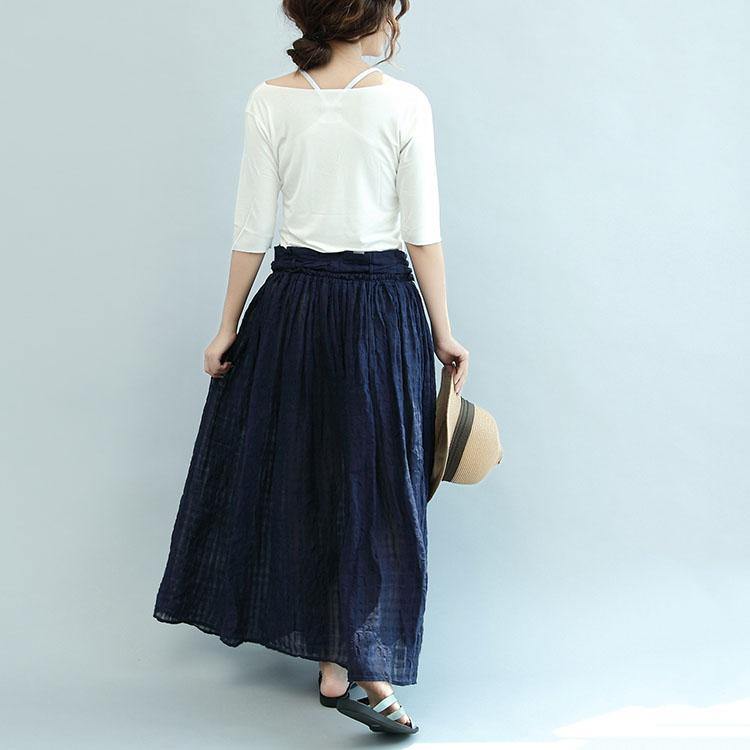 2017 navy linen maxi skirts oversize elastic waist summer skirts - Omychic