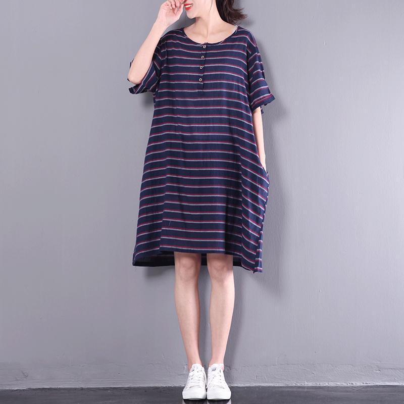 2017 navy strips summer dresses fine cotton casual dress oversize short sleeve sundress - Omychic