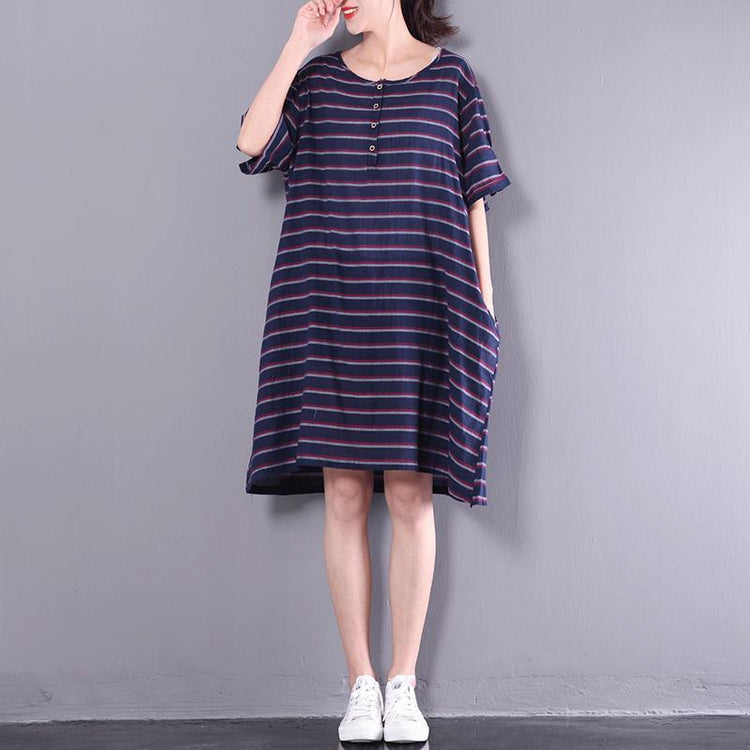 2017 navy strips summer dresses fine cotton casual dress oversize short sleeve sundress - Omychic