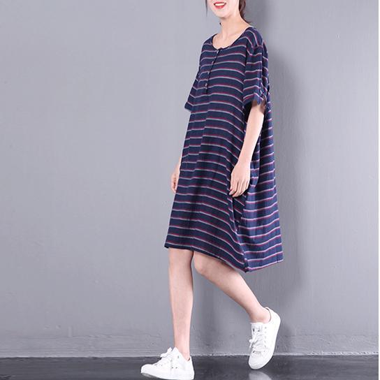 2017 navy strips summer dresses fine cotton casual dress oversize short sleeve sundress - Omychic