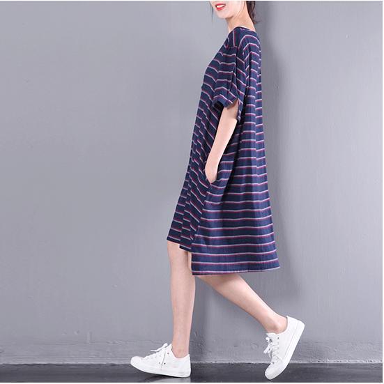 2017 navy strips summer dresses fine cotton casual dress oversize short sleeve sundress - Omychic