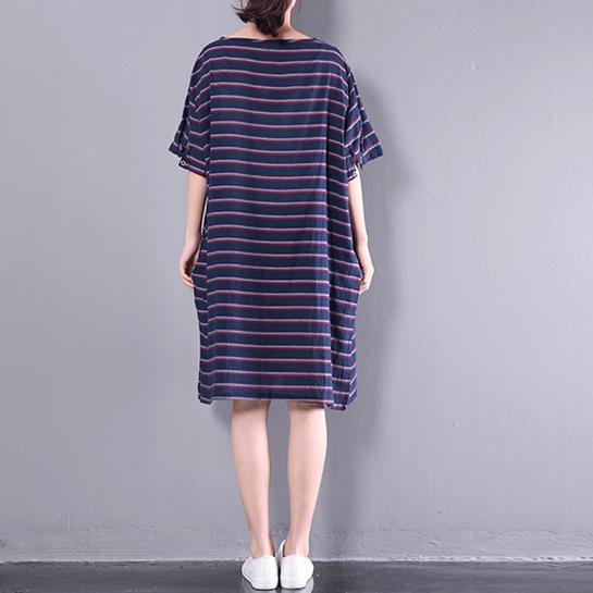 2017 navy strips summer dresses fine cotton casual dress oversize short sleeve sundress - Omychic
