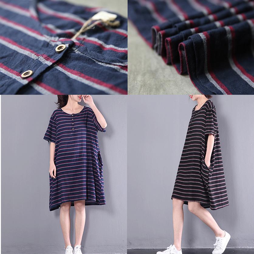 2017 navy strips summer dresses fine cotton casual dress oversize short sleeve sundress - Omychic