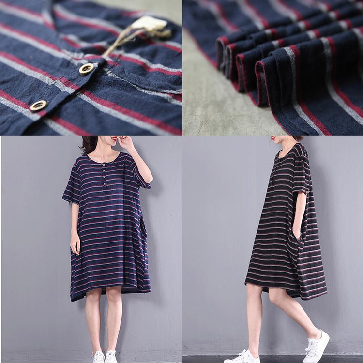 2017 navy strips summer dresses fine cotton casual dress oversize short sleeve sundress - Omychic