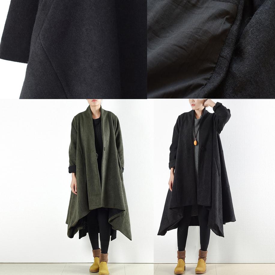 2017 new autumn black woolen coats plus size asymmetric thick trench coats - Omychic
