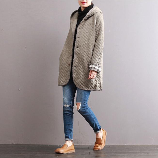 2017 new beige hooded cotton outfits plus size winter casual mid coats - Omychic