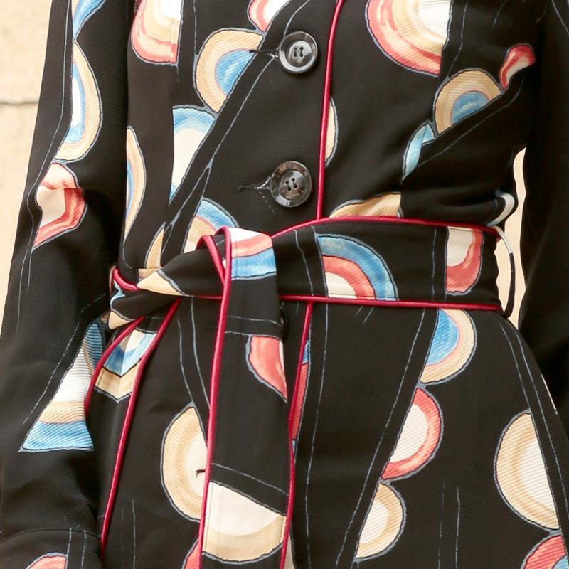 2017 new black asymmetric print cotton blended long coat elegant patchwork slim fit maxi trench coats - Omychic