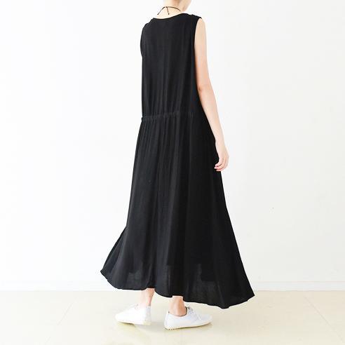 2017 new black casual linen dresses plus size sundress sleeveless maxi dress two pieces - Omychic