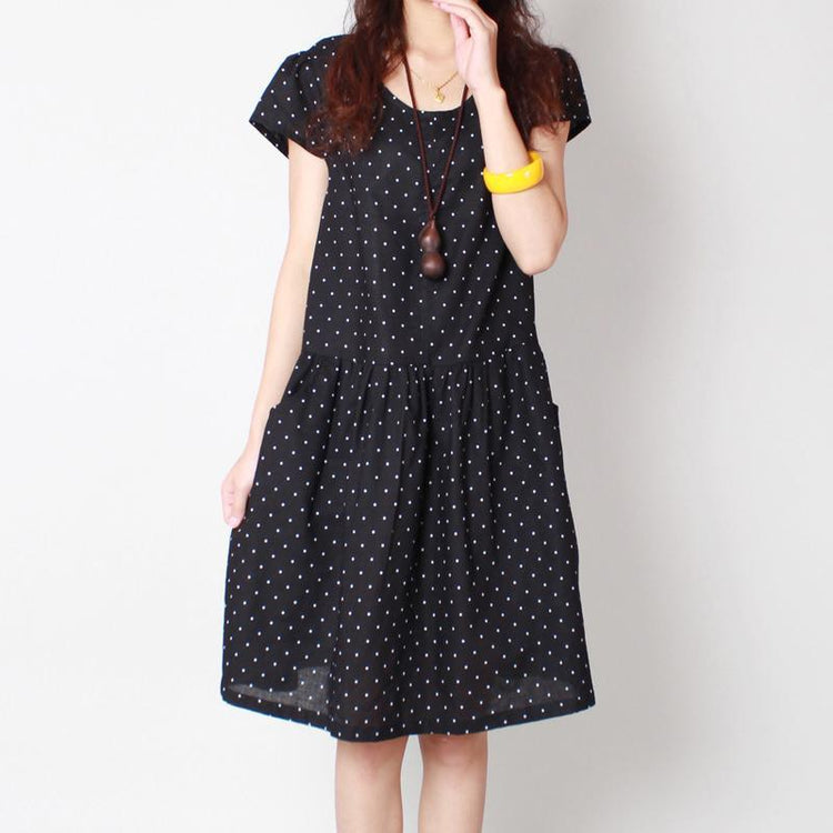 2017 new black dotted summer dresses stylish fine linen dress women casual sundress - Omychic