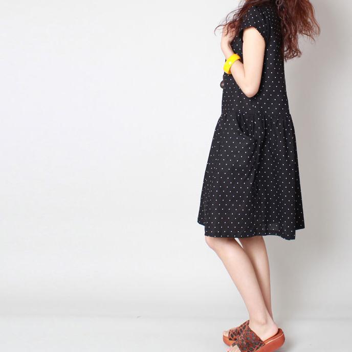 2017 new black dotted summer dresses stylish fine linen dress women casual sundress - Omychic