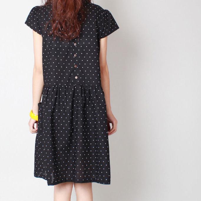 2017 new black dotted summer dresses stylish fine linen dress women casual sundress - Omychic