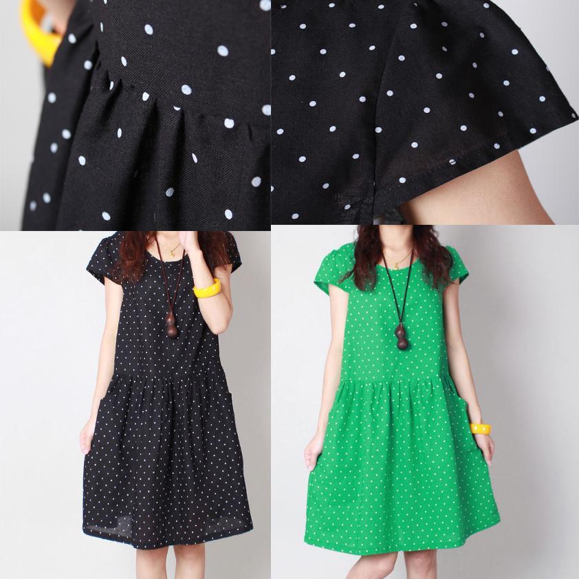 2017 new black dotted summer dresses stylish fine linen dress women casual sundress - Omychic