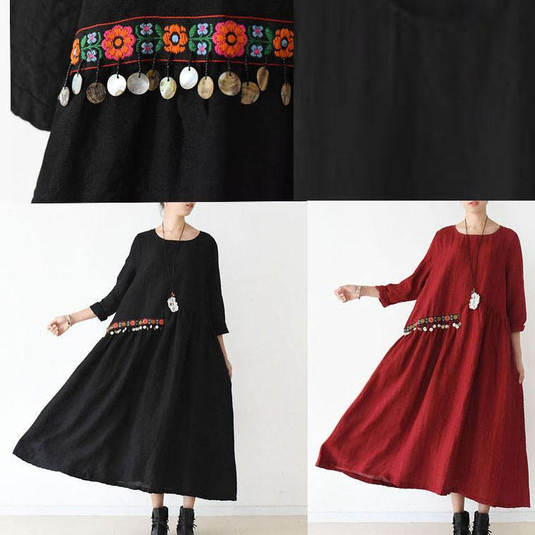 2017 new black linen dresses bells and flowers around your waist - Omychic
