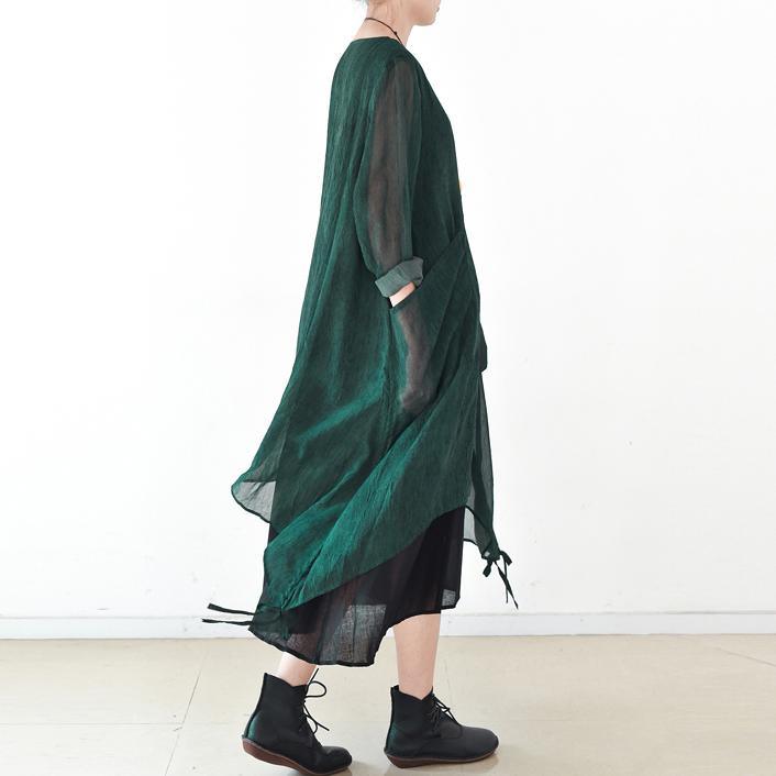 2017 new blackish green asymmetric chiffon dresses plus size casual pockers maxi dress - Omychic