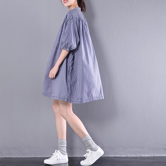 2017 new blue cotton dresses plus size strips sundress half sleeve shift dress - Omychic