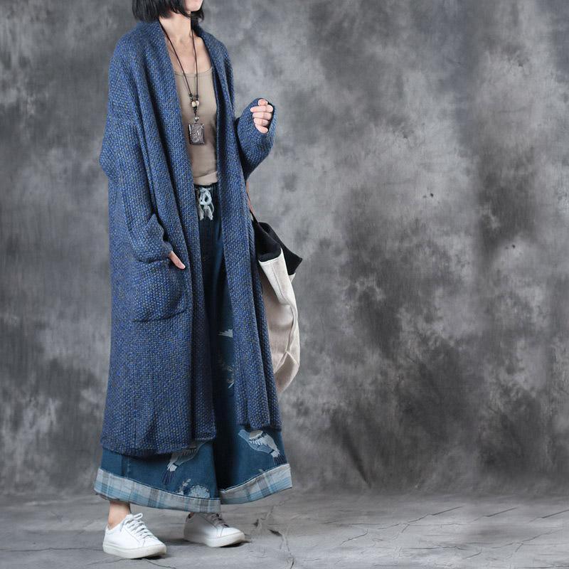 2021 new blue plus size woolen cardigan trendy sweater winter coat - Omychic