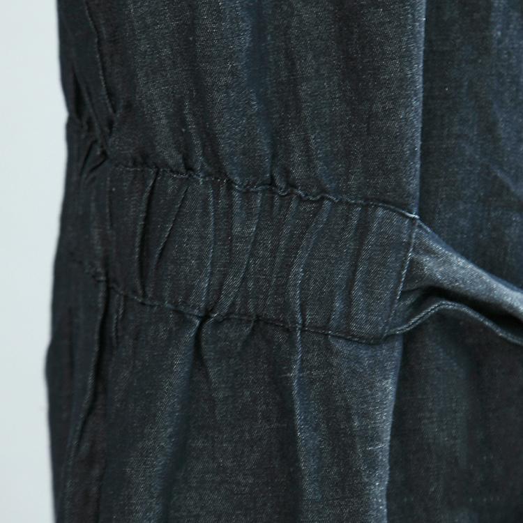 2017 new dark blue mandarin collar linen casual jumpsuit pants plus size jeans - Omychic
