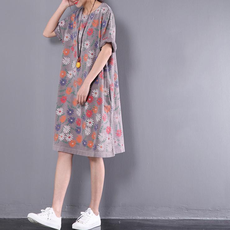 2017 new dotted daisy print dress khaki oversize short sleeve sundress casual dresses - Omychic