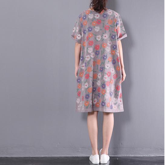 2017 new dotted daisy print dress khaki oversize short sleeve sundress casual dresses - Omychic