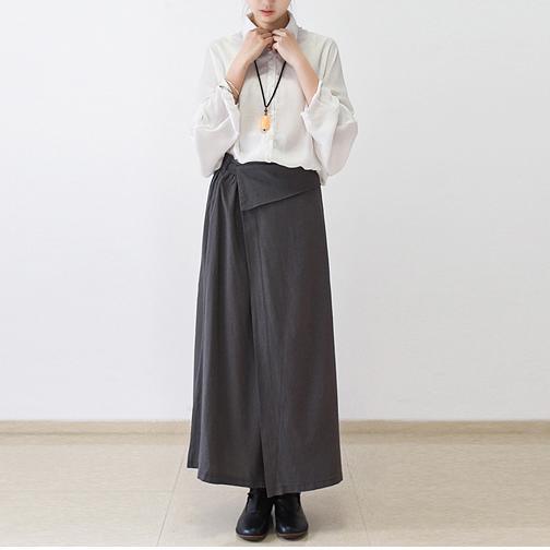 2017 new fall gray stylish linen a line skirts loose cute maxi skirts - Omychic
