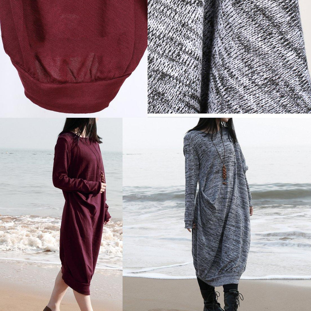 2017 new fall gray sweater dresses oversize asymmetric knitted dress - Omychic