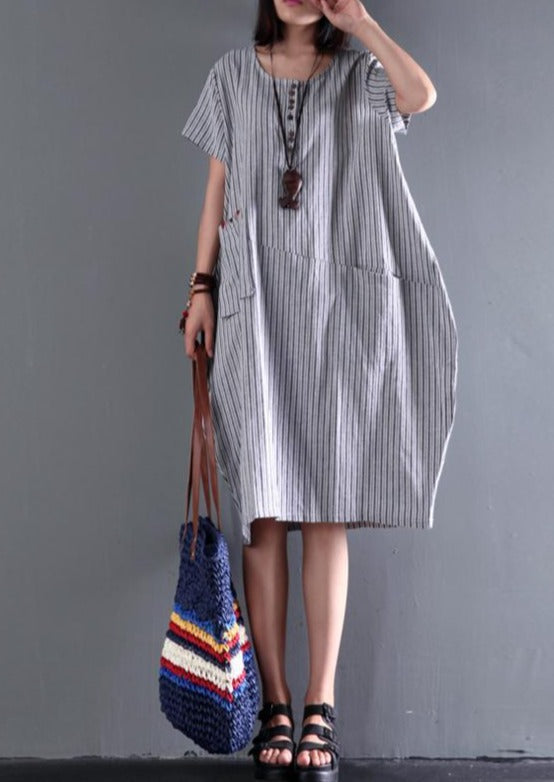 2017 new gray linen dress plus size sundress cotton summer dresses - Omychic