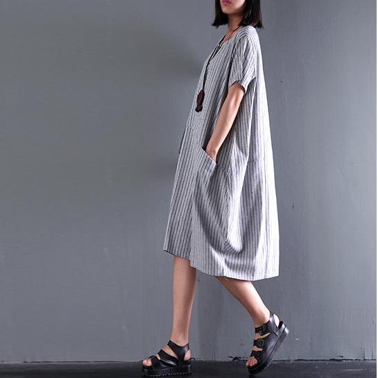 2017 new gray linen dress plus size sundress cotton summer dresses - Omychic