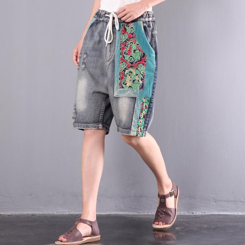 2017 new patchwork embroidery cotton shorts loose casual hot pants - Omychic