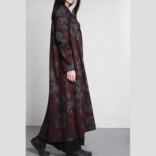 2017 new print cotton coat burgundy plus size elegant trench coat winter warm - Omychic