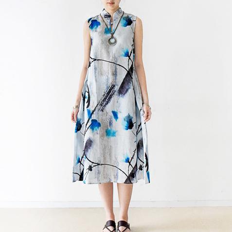 2017 new print vintage linen dresses stylish unique silk sundress sleeveless maxi dress - Omychic