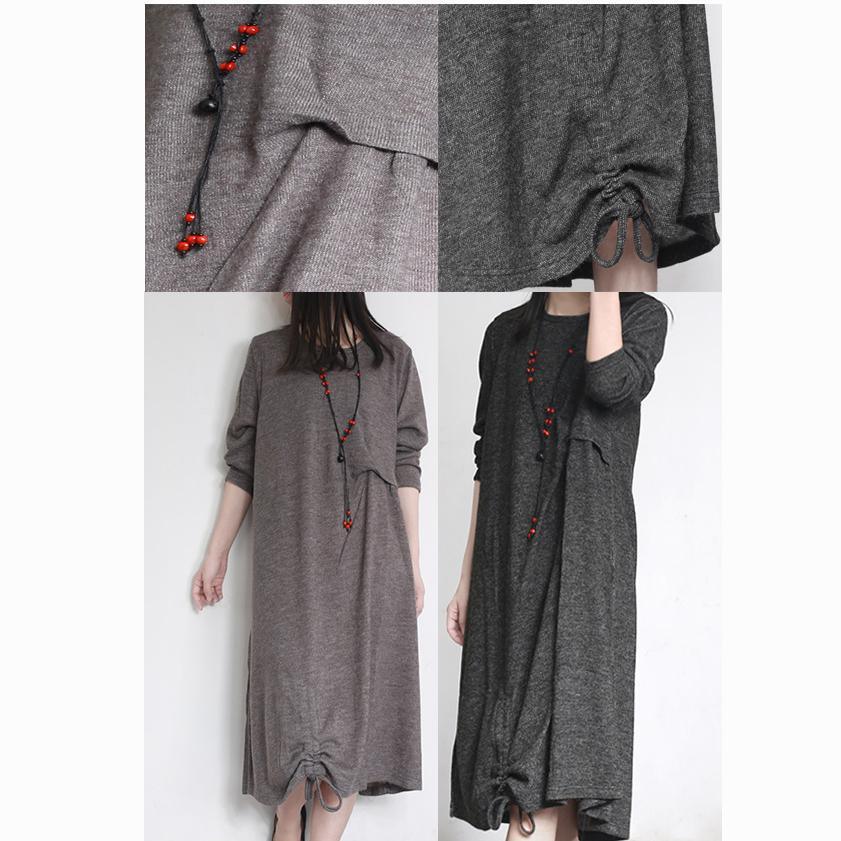 2017 new stylish dark gray woolen dresses plus size cotton vintage elegant maxi dress - Omychic