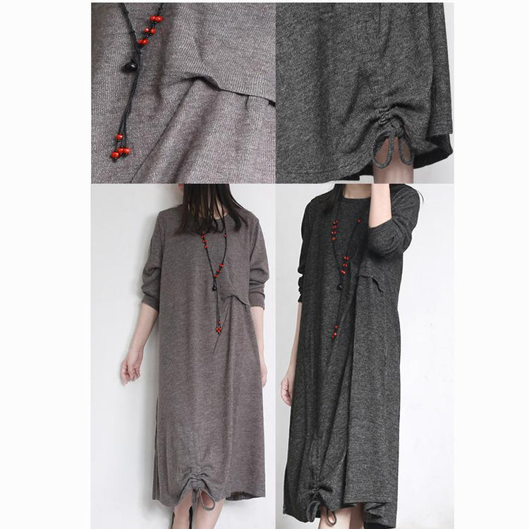 2017 new stylish dark gray woolen dresses plus size cotton vintage elegant maxi dress - Omychic
