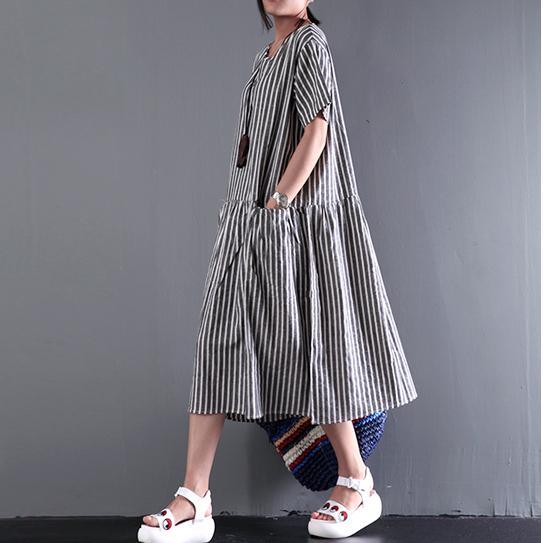 2017 new summer linen dress elastic waist sundresses casual oversize maxi dress - Omychic