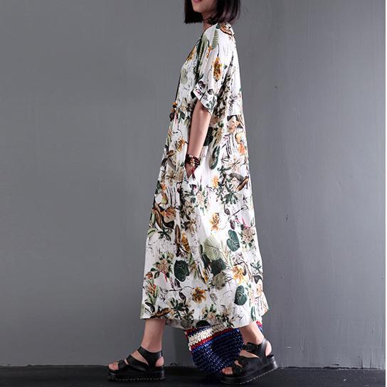 2021 New Summer Maxi Dress Print Linen Dresses Plus Size Sundress - Omychic