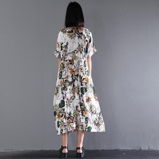 2021 New Summer Maxi Dress Print Linen Dresses Plus Size Sundress - Omychic
