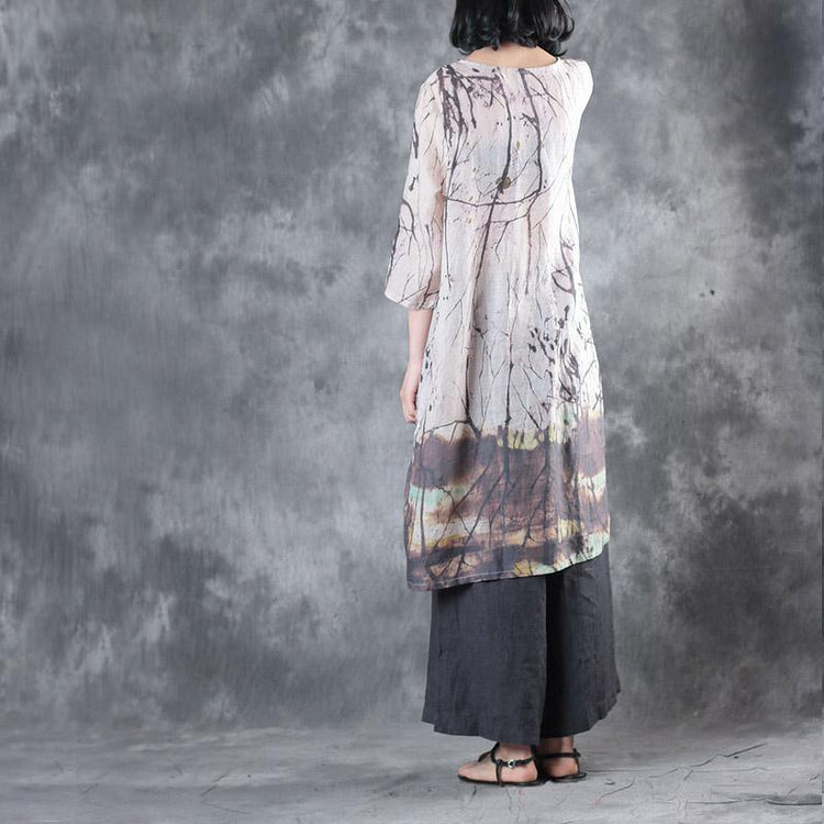 2017 nude prints vintage linen sundress plus size casual t shirt dresses bracelet sleeved mid-dress - Omychic