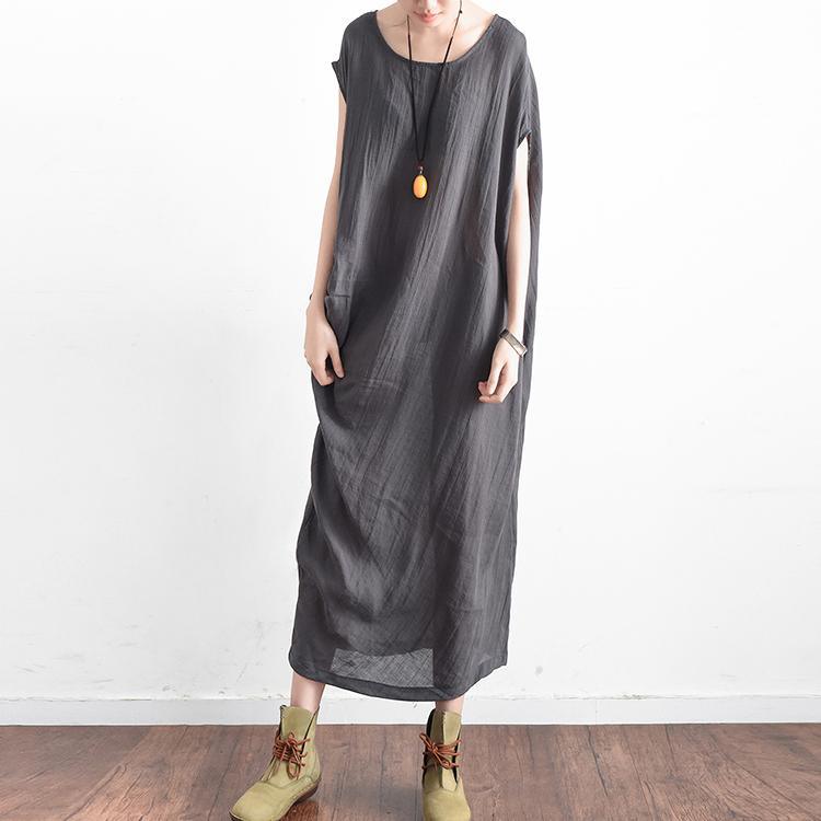 2017 original gray linen dresses plus size sundress asymmetric sleeveless maxi dress - Omychic