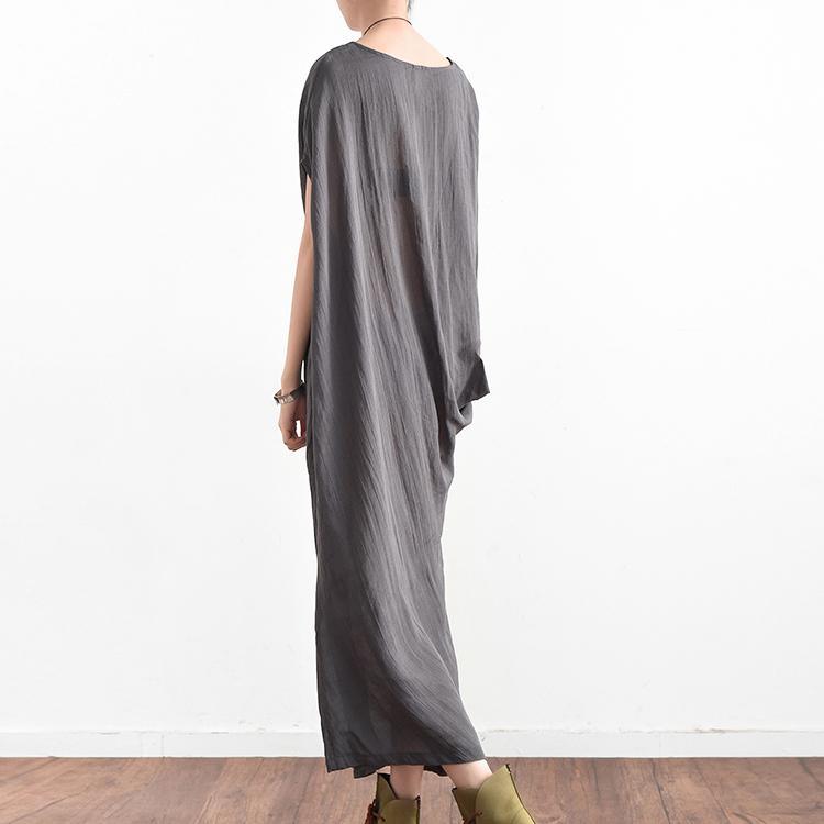 2017 original gray linen dresses plus size sundress asymmetric sleeveless maxi dress - Omychic