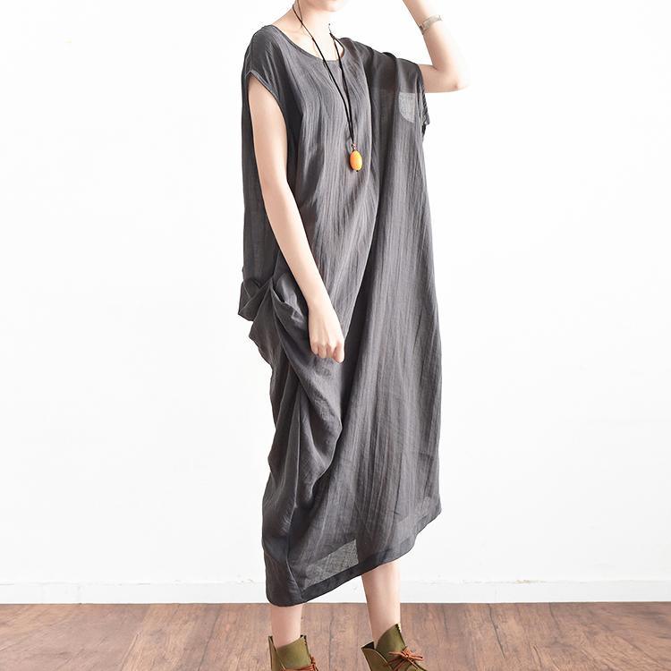 2017 original gray linen dresses plus size sundress asymmetric sleeveless maxi dress - Omychic