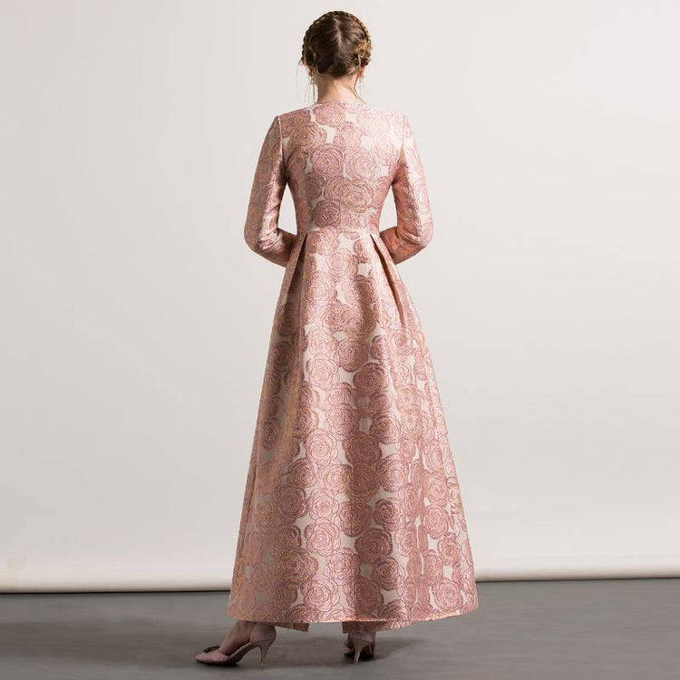 2017 pink jacquard cotton trench coats fashion casual o neck long coat - Omychic