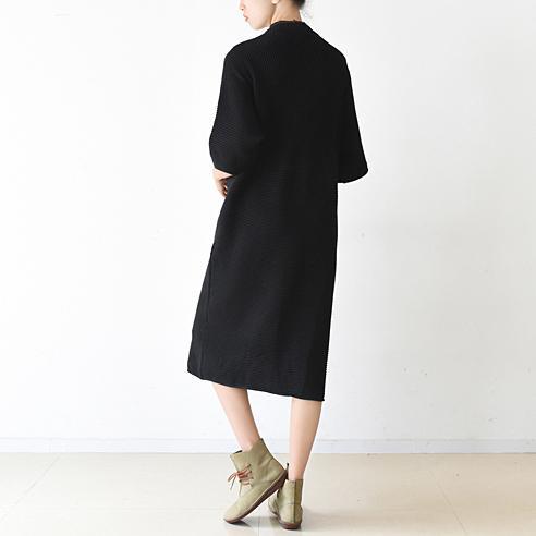 2017 plus size black knit dresses half sleeve loose sweater dresses - Omychic