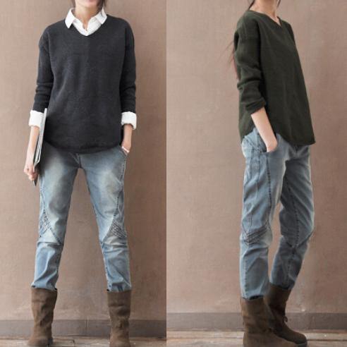 2017 plus size jeans cozy elastic waist denim pants casual - Omychic